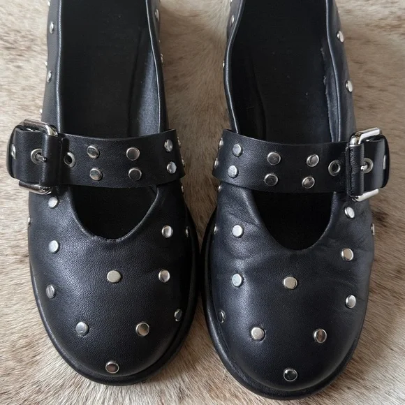 ME+EM Black Silver Studded Ballerina Flat 7 37 Leather Box + Bag Ballet - Picture 11 of 16